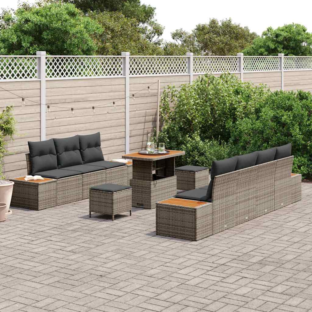 Tuinbankenset 10 pcs Grijs poly rattan