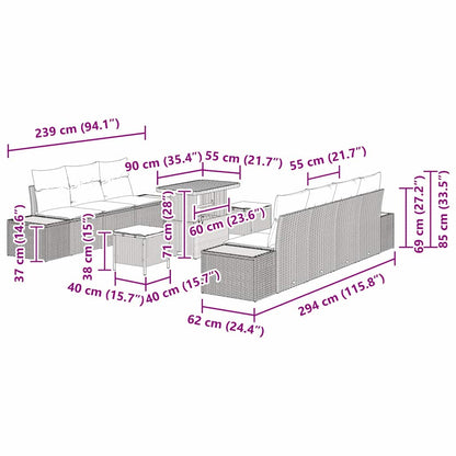 Tuinbankenset 10 pcs Grijs poly rattan