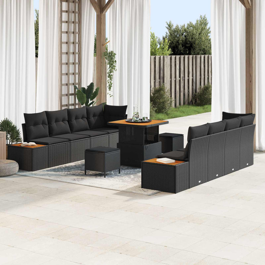 Tuinbankenset 11 pcs Zwart poly rattan