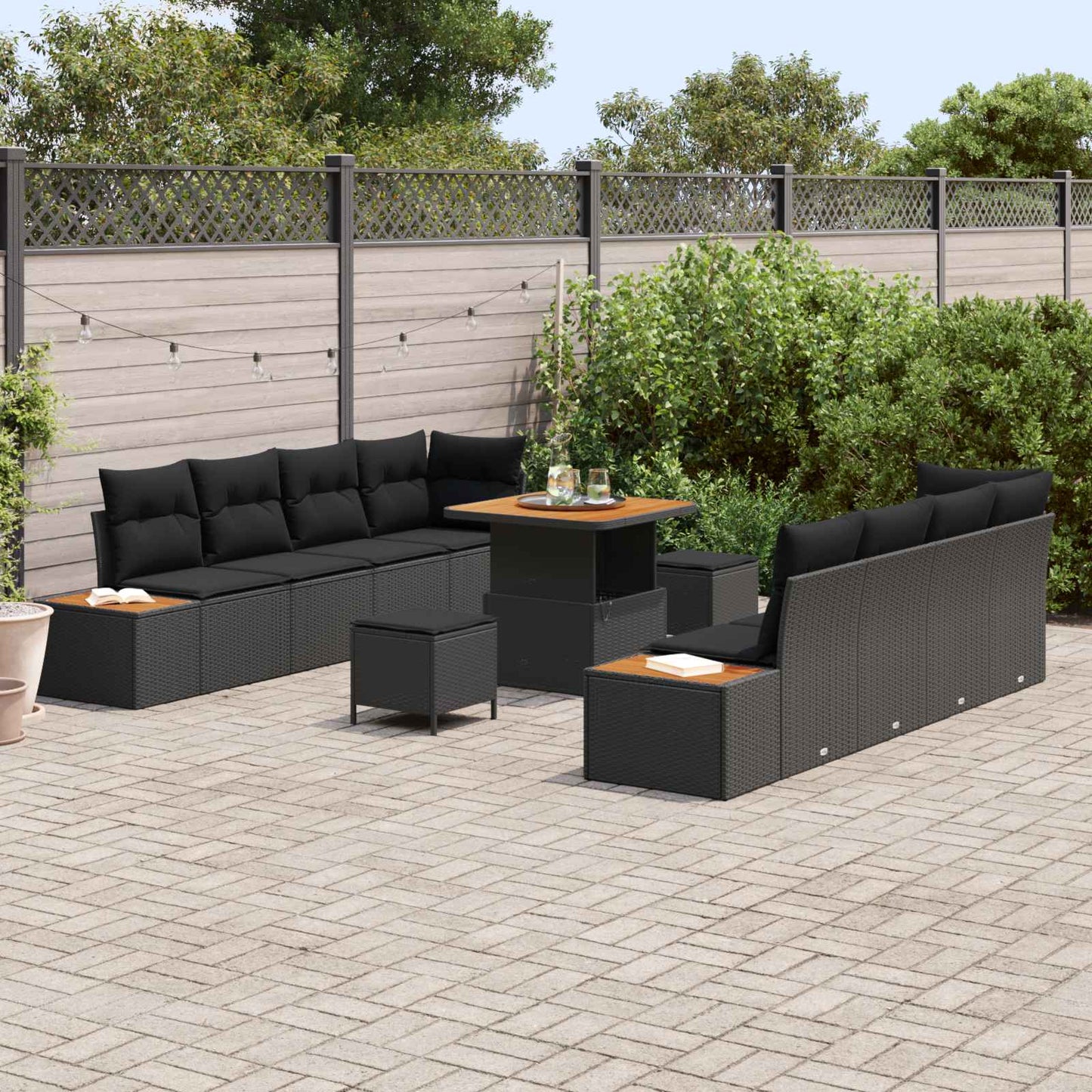 Tuinbankenset 11 pcs Zwart poly rattan
