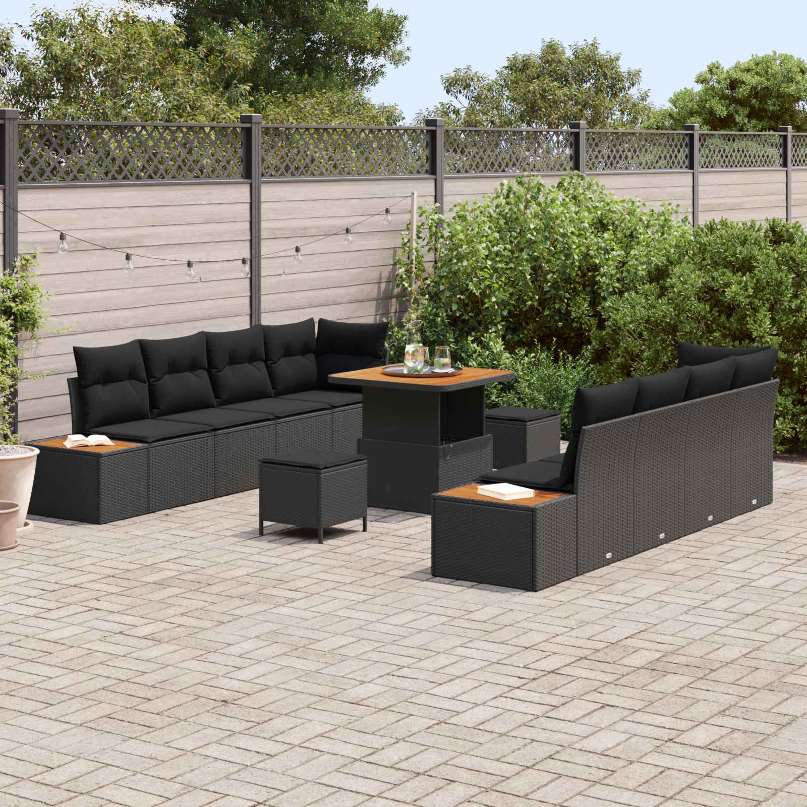 Tuinbankenset 11 pcs Zwart poly rattan