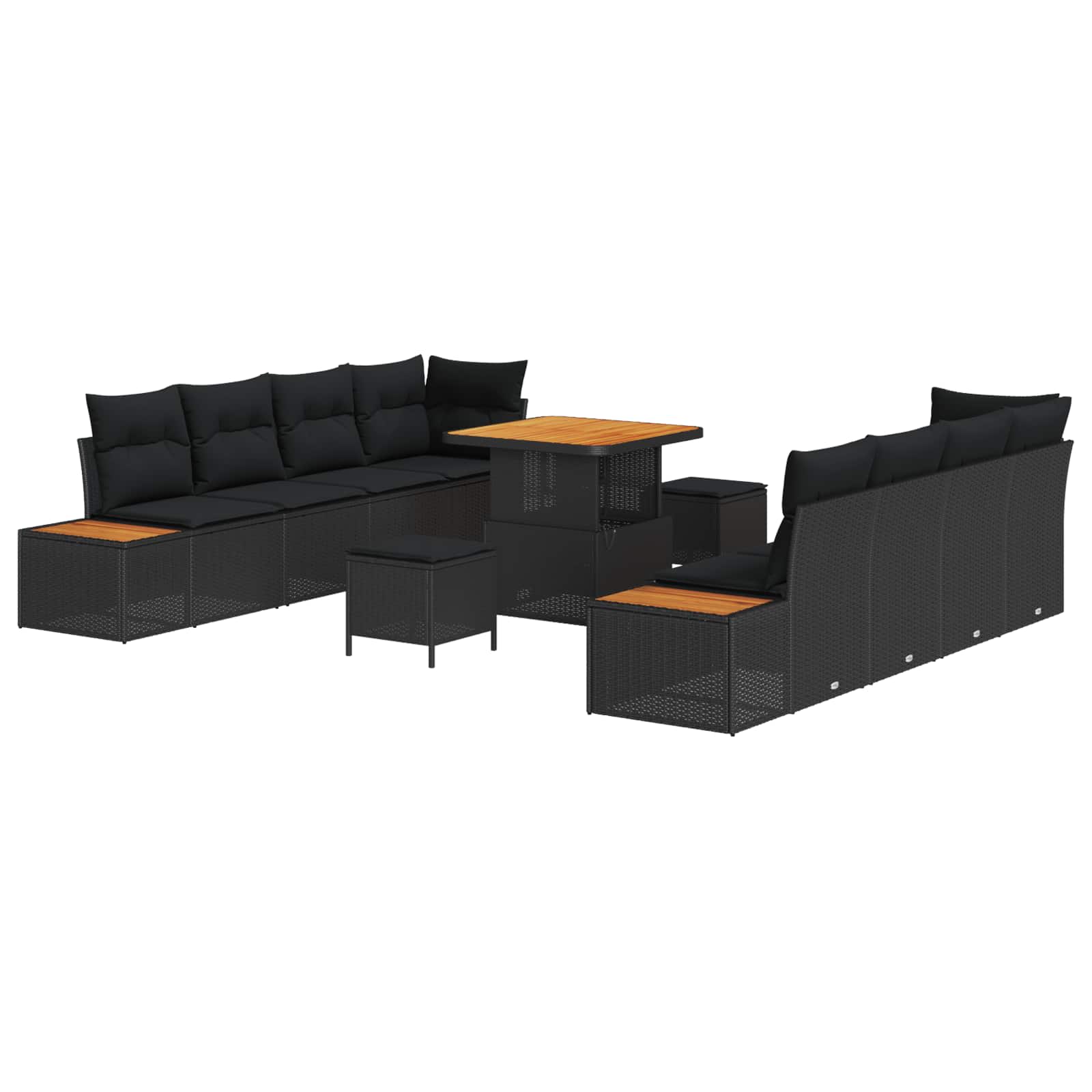 Tuinbankenset 11 pcs Zwart poly rattan