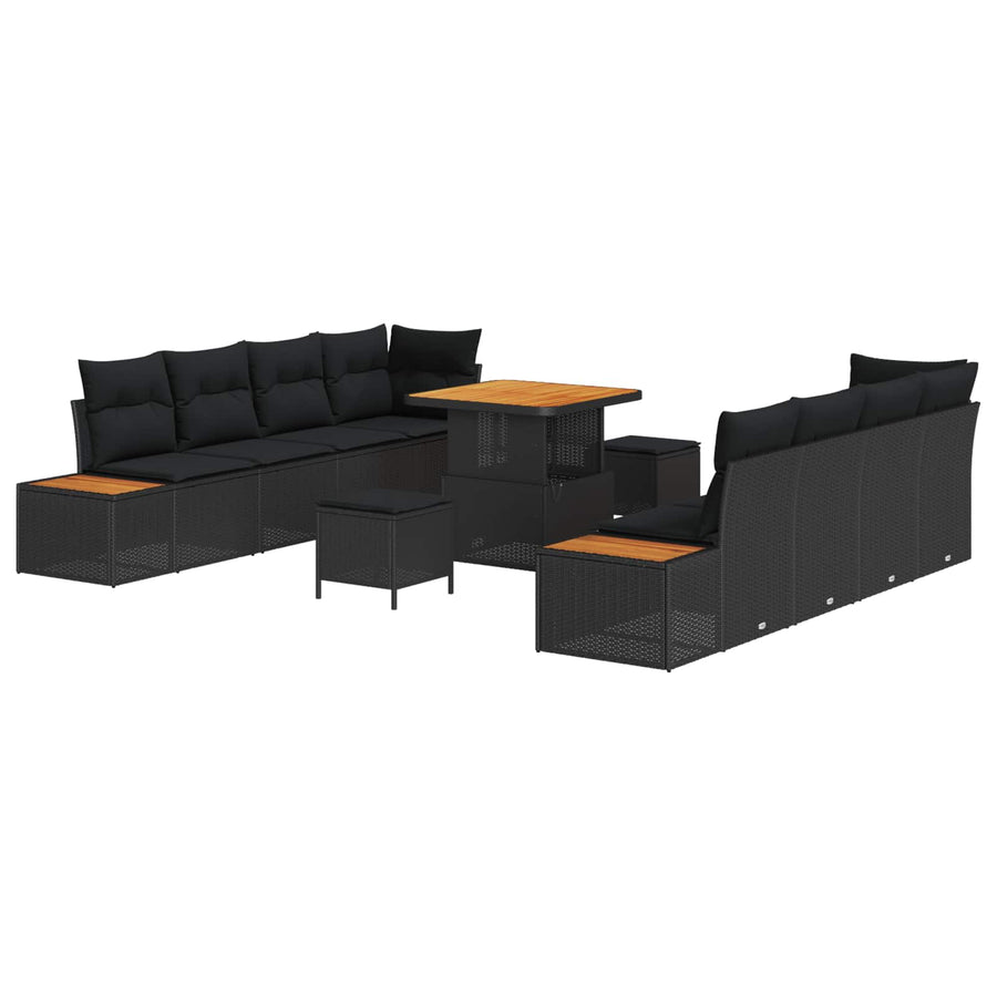 Tuinbankenset 11 pcs Zwart poly rattan