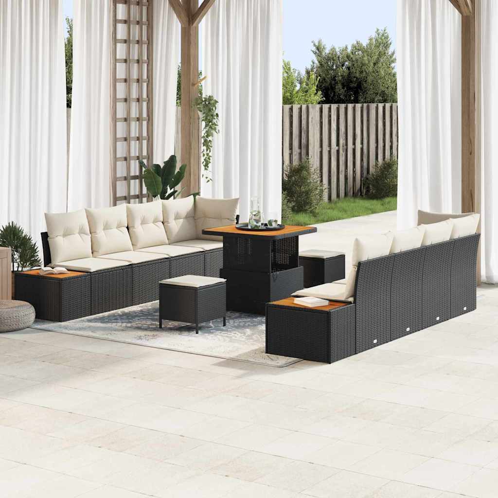 Tuinbankenset 11 pcs Zwart poly rattan