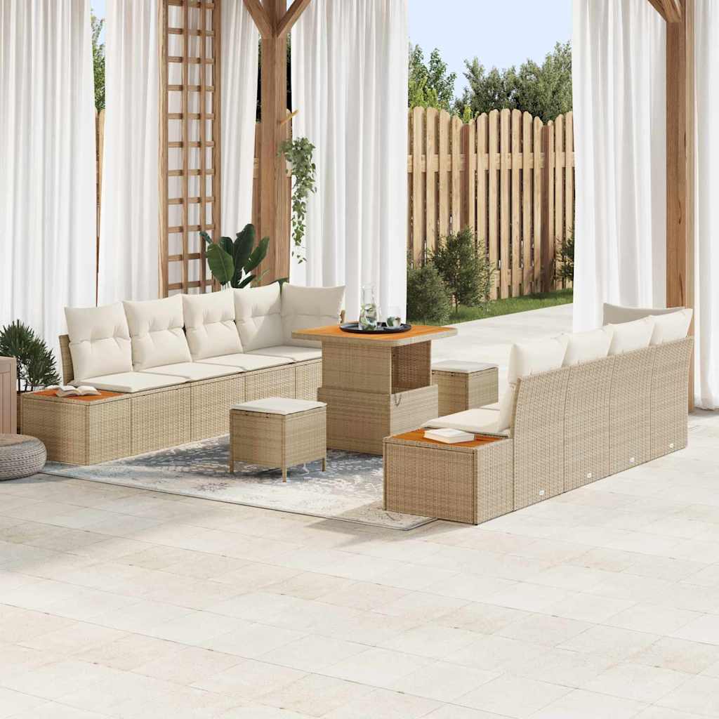 Tuinbankenset 11 pcs Beige poly rattan