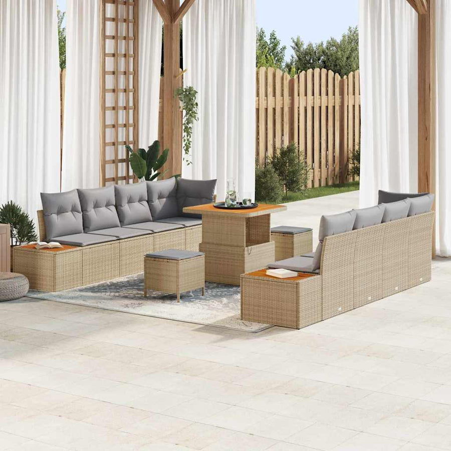 Tuinbankenset 11 pcs Beige poly rattan