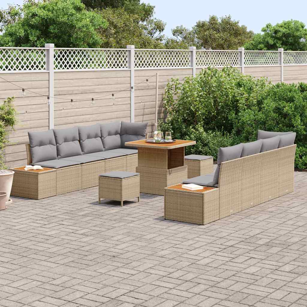 Tuinbankenset 11 pcs Beige poly rattan