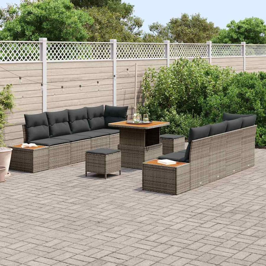 Tuinbankenset 11 pcs Grijs poly rattan