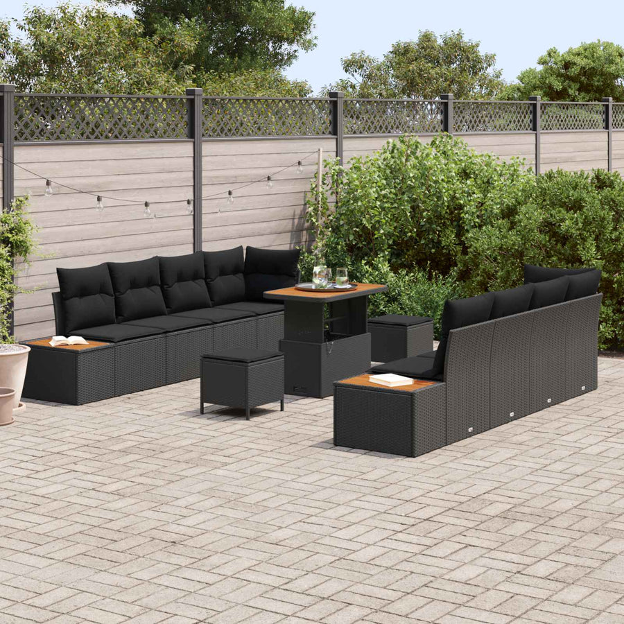 Tuinbankenset 11 pcs Zwart poly rattan