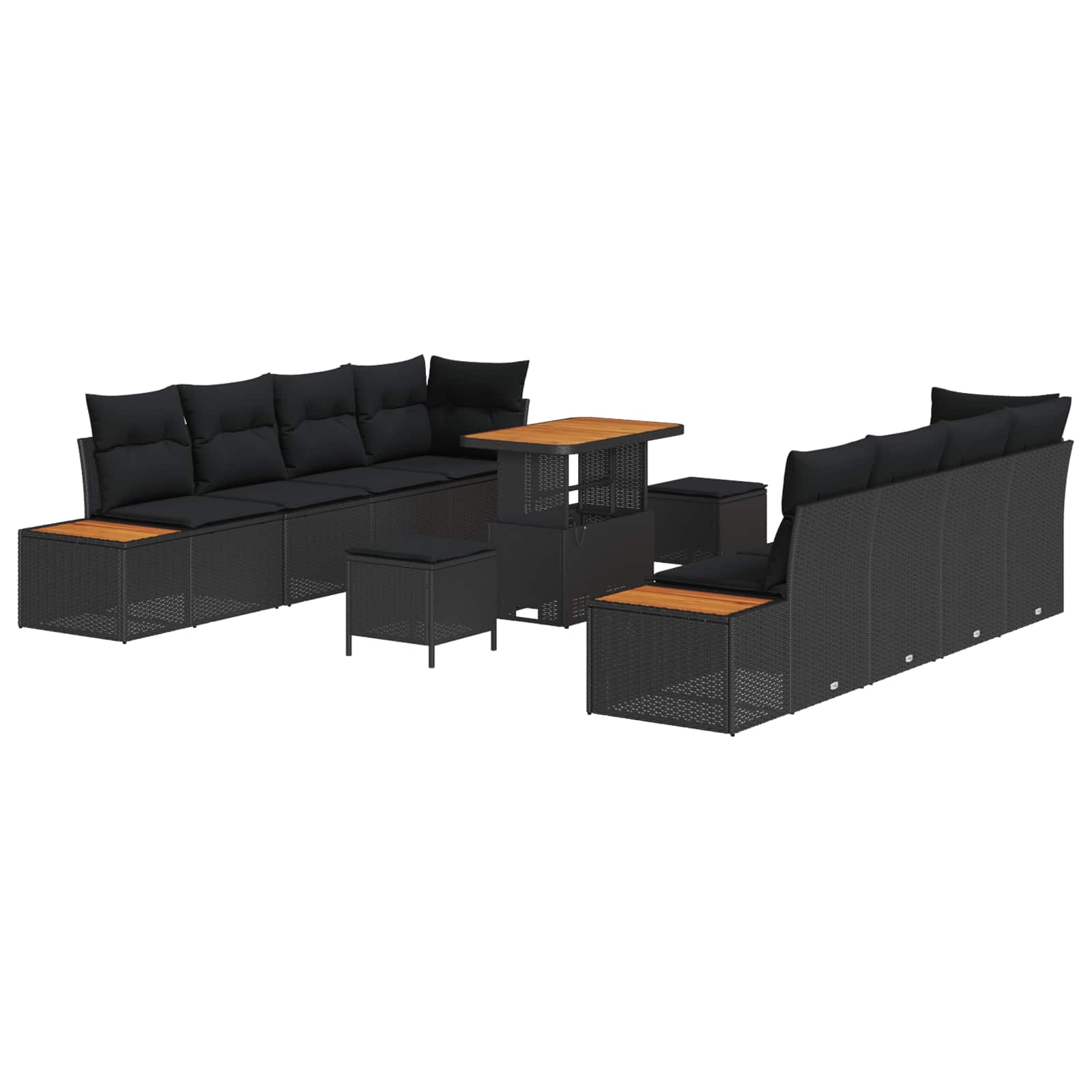 Tuinbankenset 11 pcs Zwart poly rattan