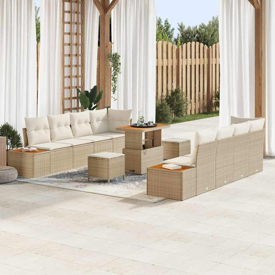 Tuinbankenset 11 pcs Beige poly rattan