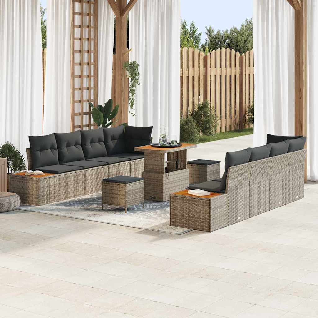 Tuinbankenset 11 pcs Grijs poly rattan