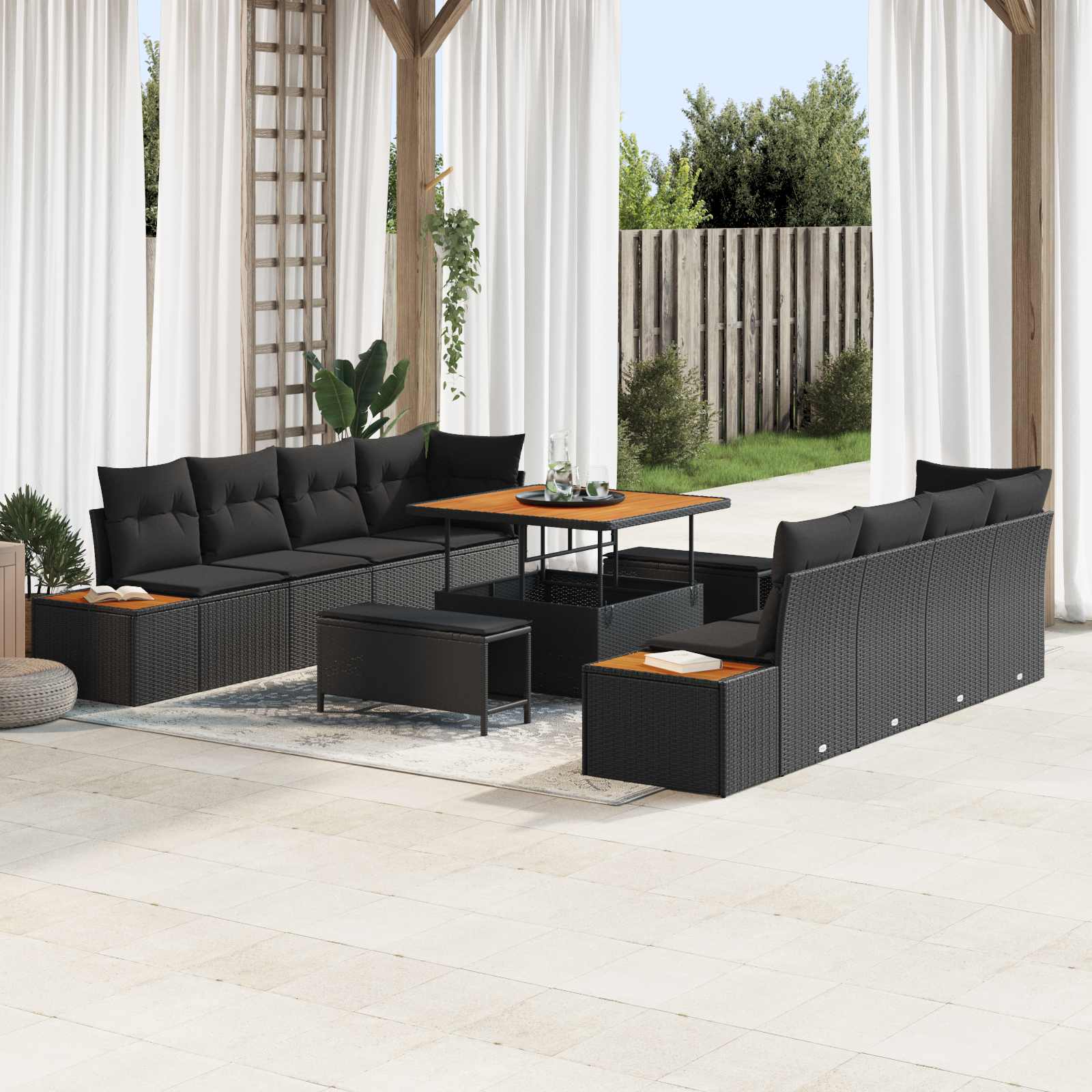 Tuinbankenset 11 pcs Zwart poly rattan