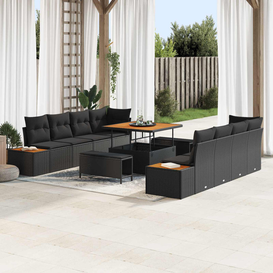 Tuinbankenset 11 pcs Zwart poly rattan