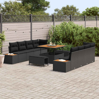 Tuinbankenset 11 pcs Zwart poly rattan