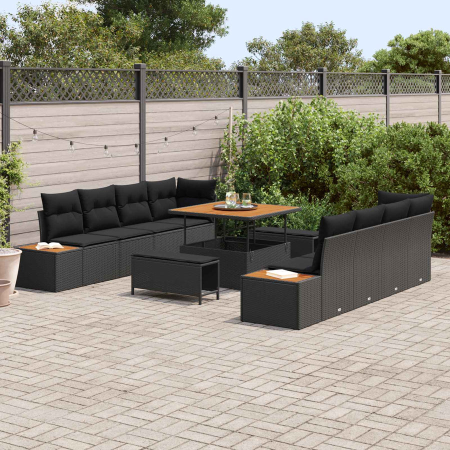 Tuinbankenset 11 pcs Zwart poly rattan