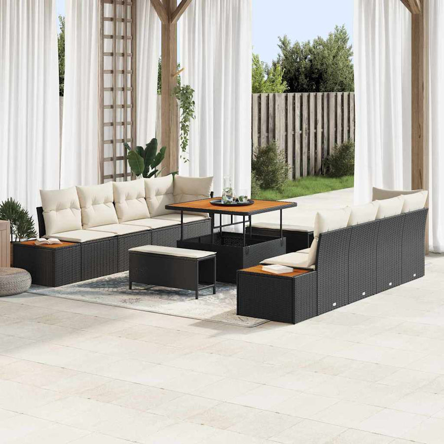 Tuinbankenset 11 pcs Zwart poly rattan