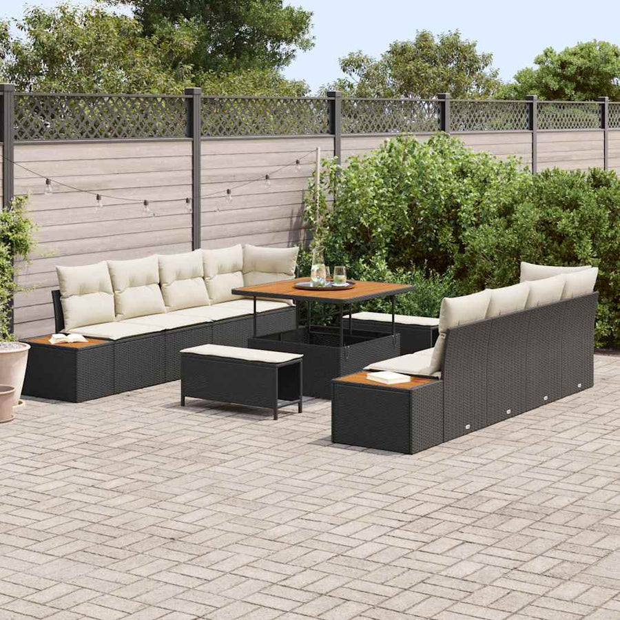 Tuinbankenset 11 pcs Zwart poly rattan