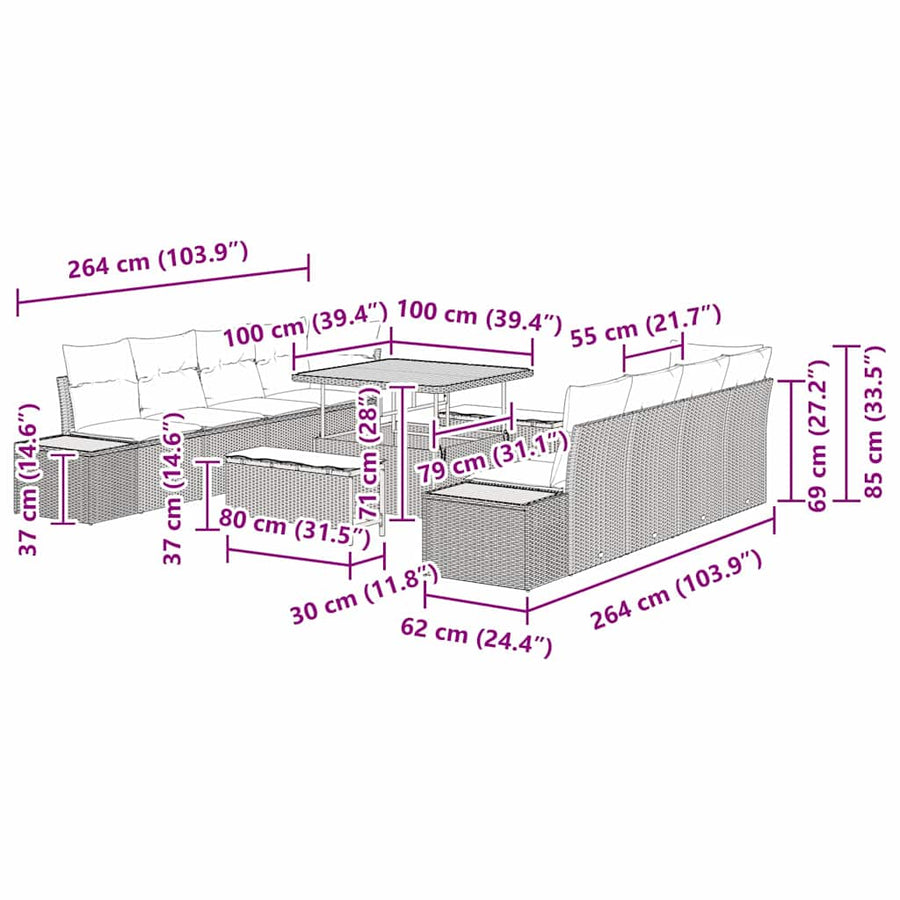 Tuinbankenset 11 pcs Zwart poly rattan