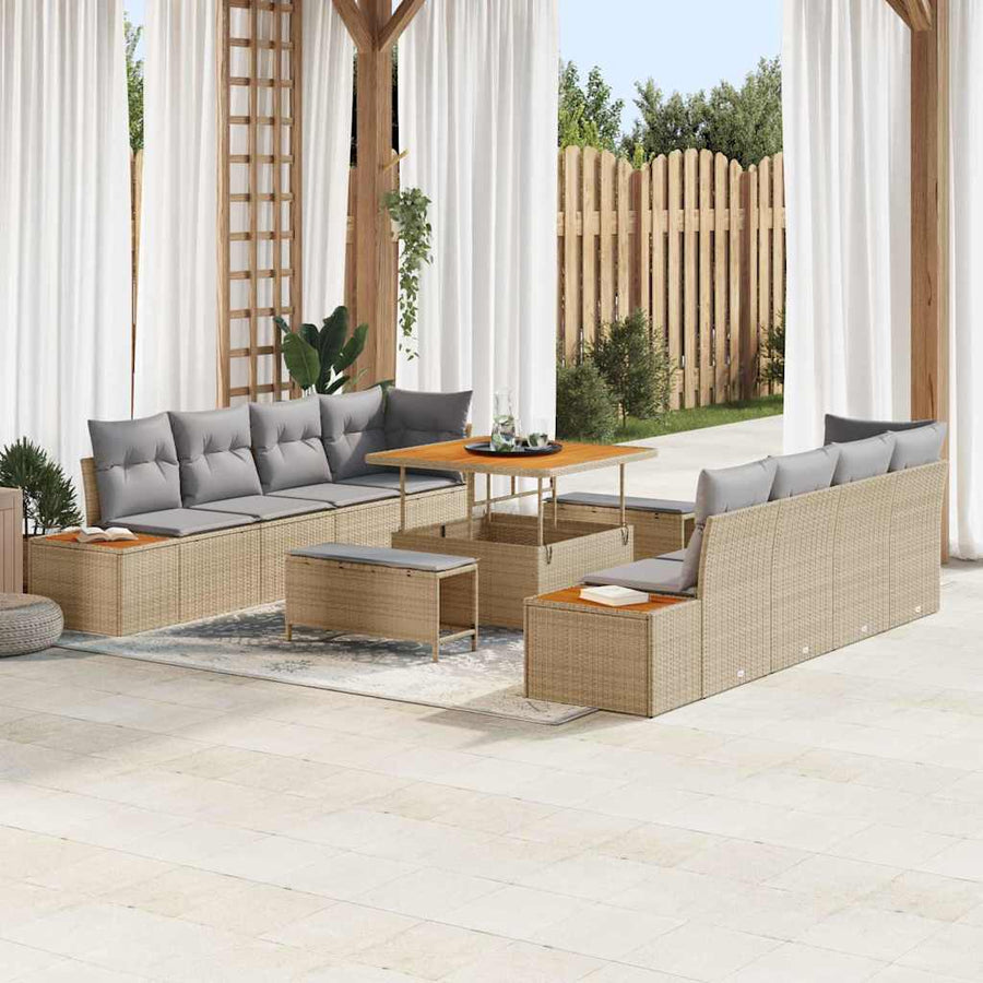 Tuinbankenset 11 pcs Beige poly rattan