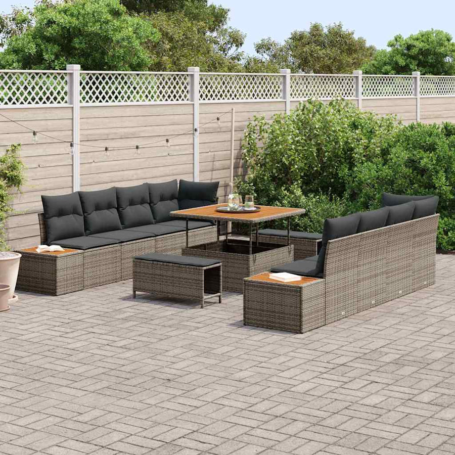 Tuinbankenset 11 pcs Grijs poly rattan