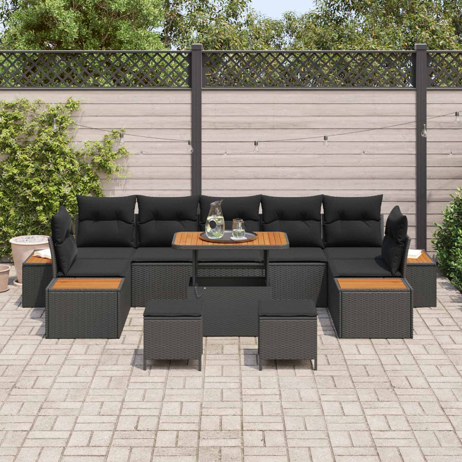 Tuinbankenset 10 pcs Zwart poly rattan