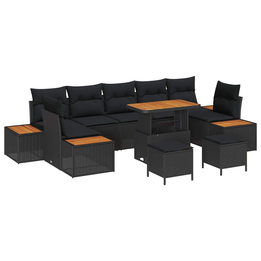 Tuinbankenset 10 pcs Zwart poly rattan