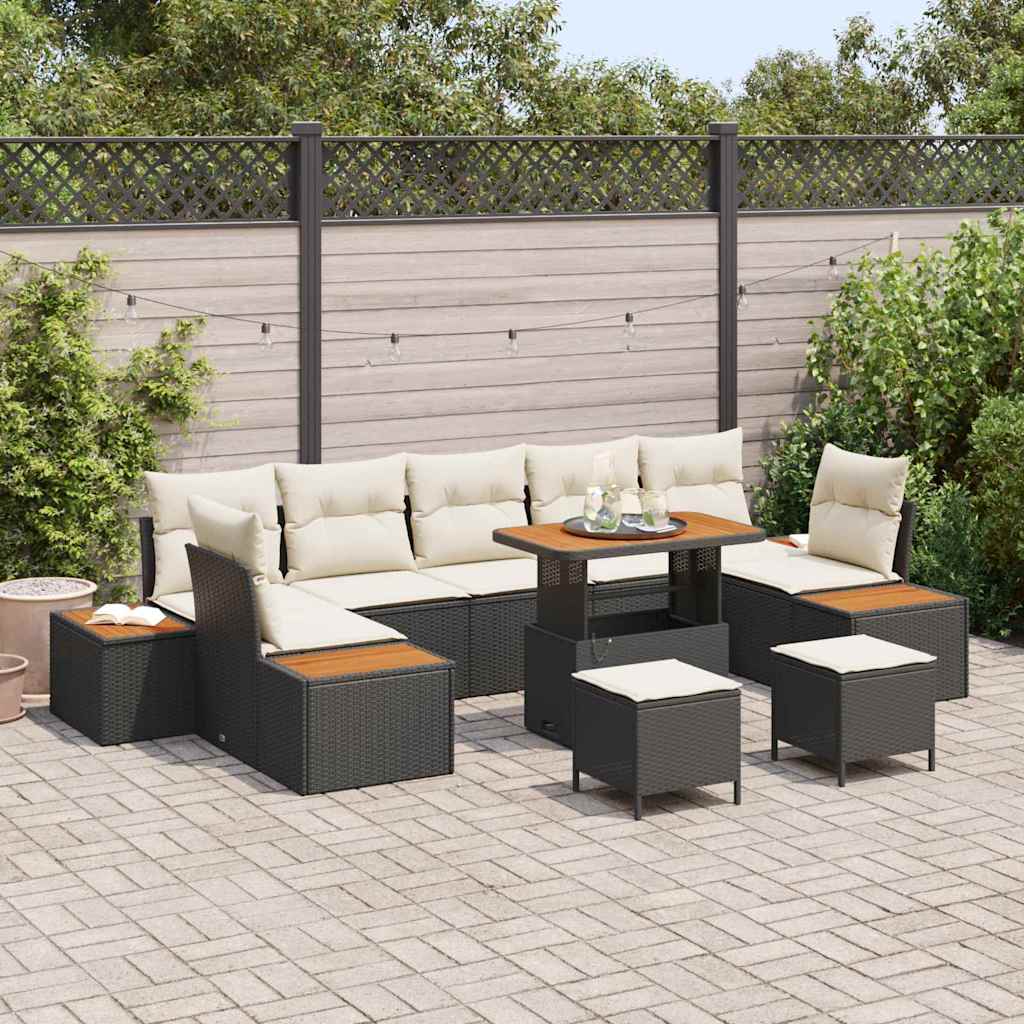 Tuinbankenset 10 pcs Zwart poly rattan