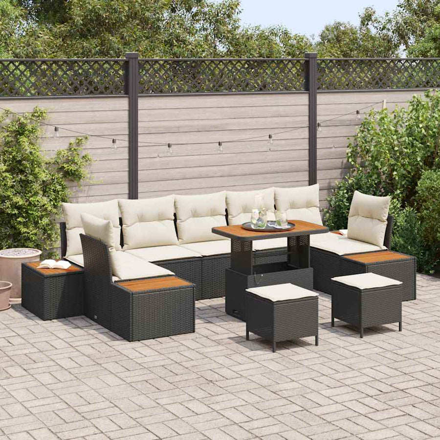 Tuinbankenset 10 pcs Zwart poly rattan