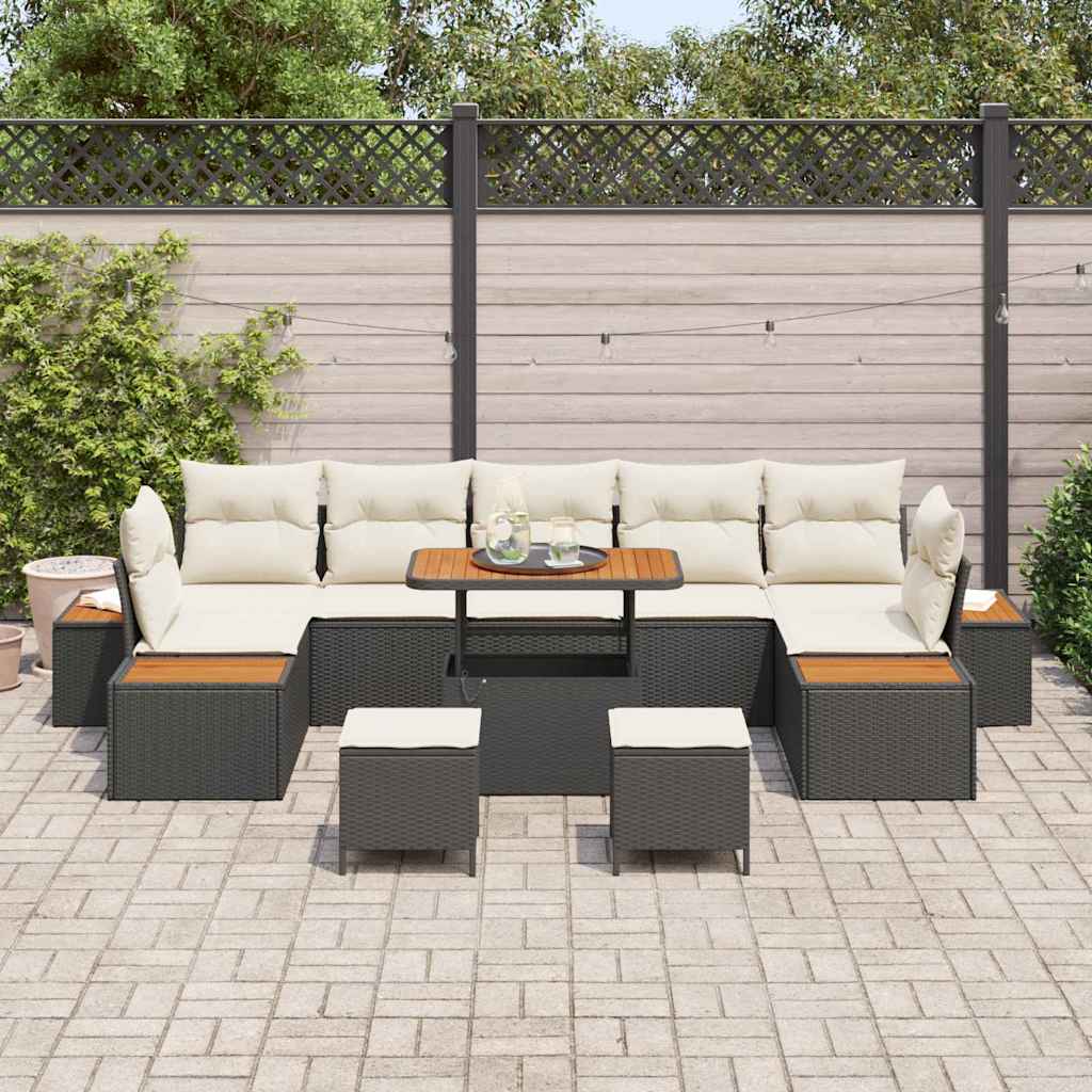 Tuinbankenset 10 pcs Zwart poly rattan
