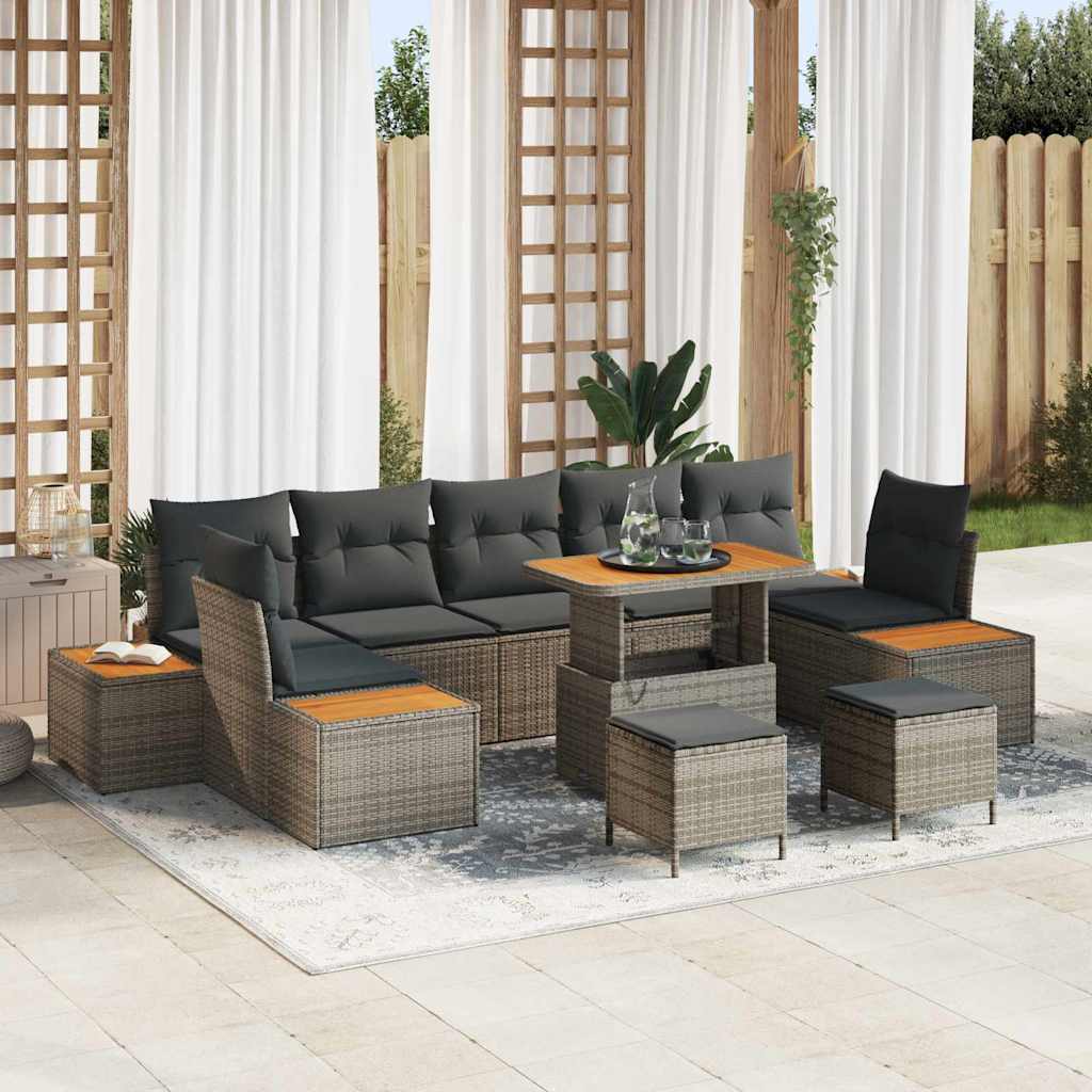Tuinbankenset 10 pcs Grijs poly rattan