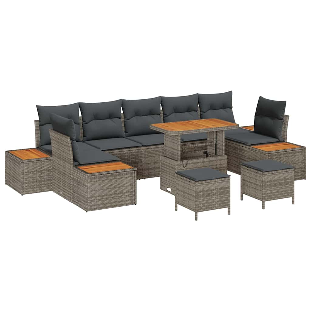 Tuinbankenset 10 pcs Grijs poly rattan