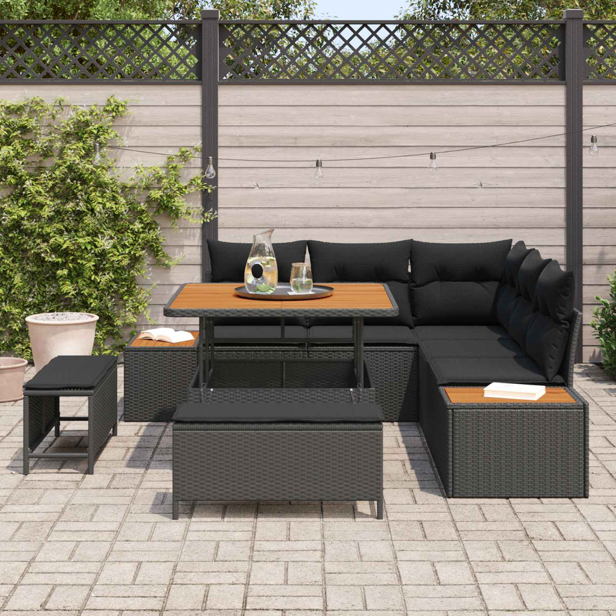 Tuinbankenset 8 pcs Zwart poly rattan