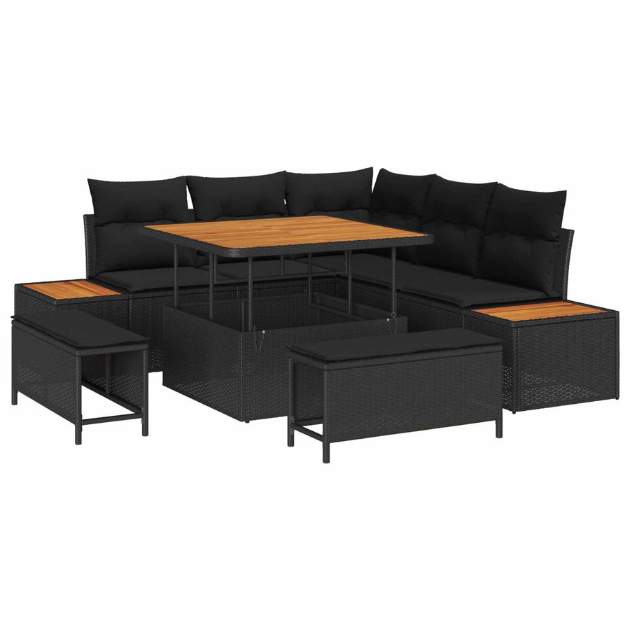 Tuinbankenset 8 pcs Zwart poly rattan