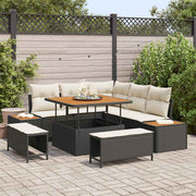 Tuinset poly rattan 8-delig zwart acacia