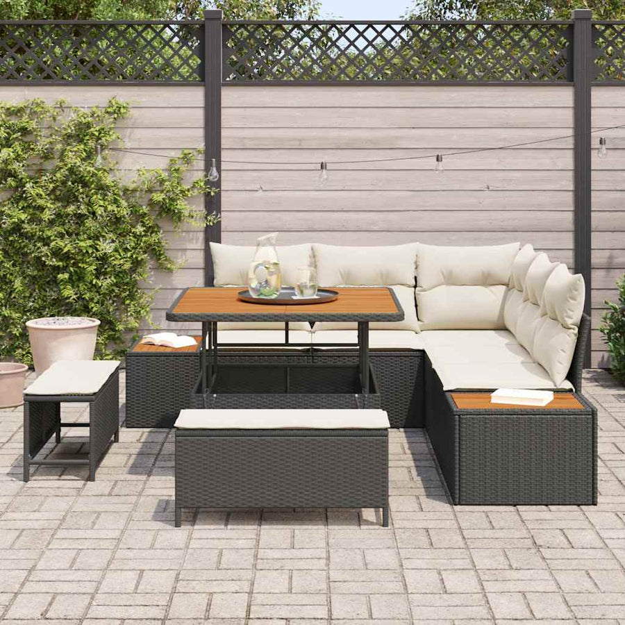 Tuinbankenset 8 pcs Zwart poly rattan