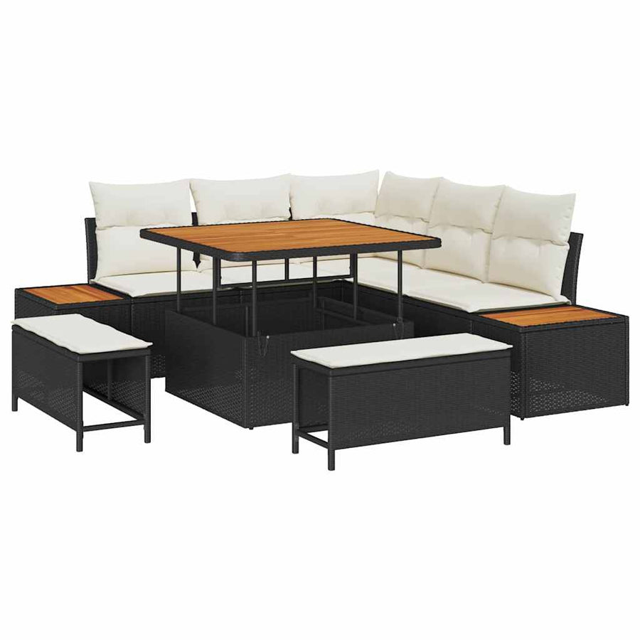 Tuinbankenset 8 pcs Zwart poly rattan