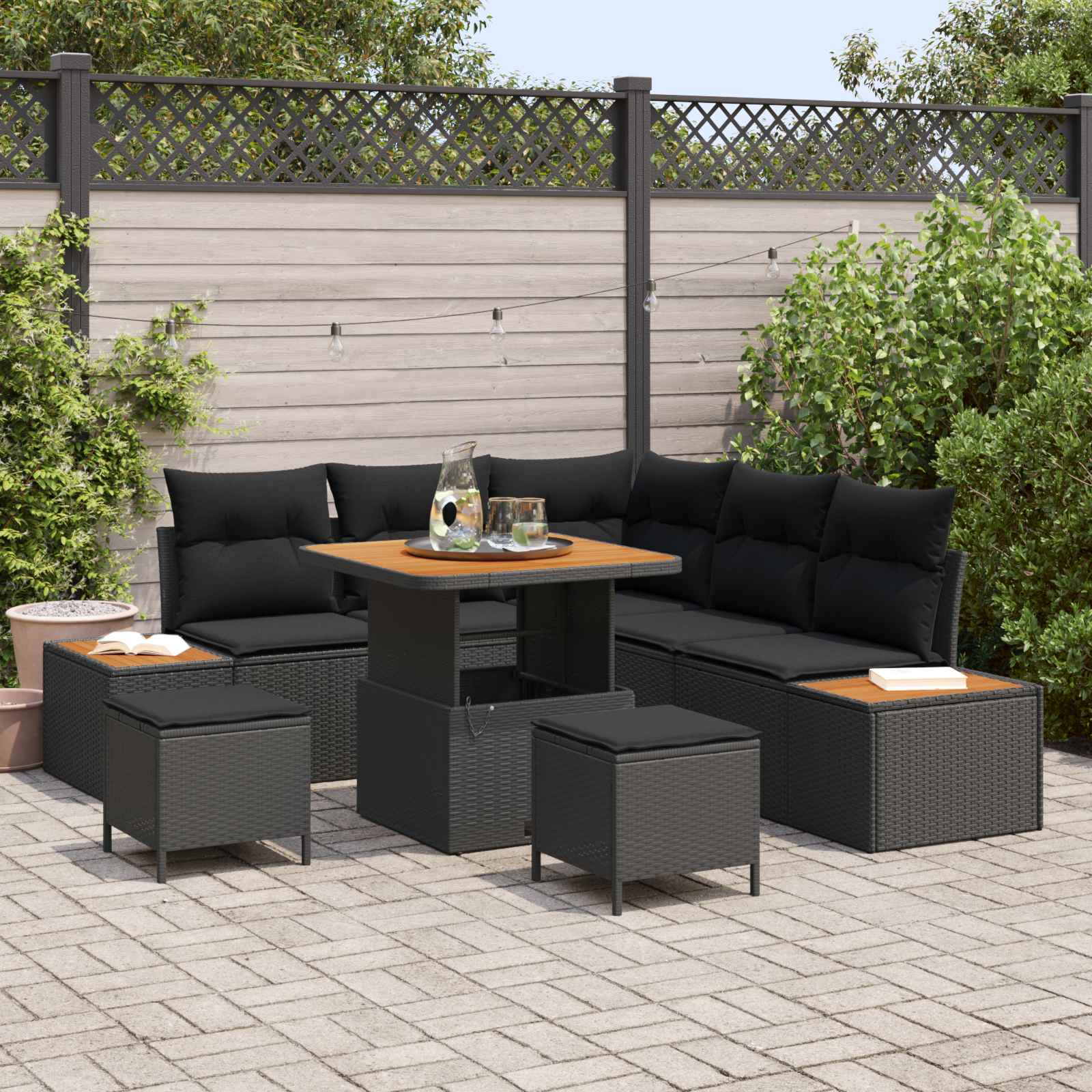 Tuinbankenset 8 pcs Zwart poly rattan