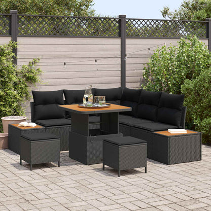 Tuinbankenset 8 pcs Zwart poly rattan