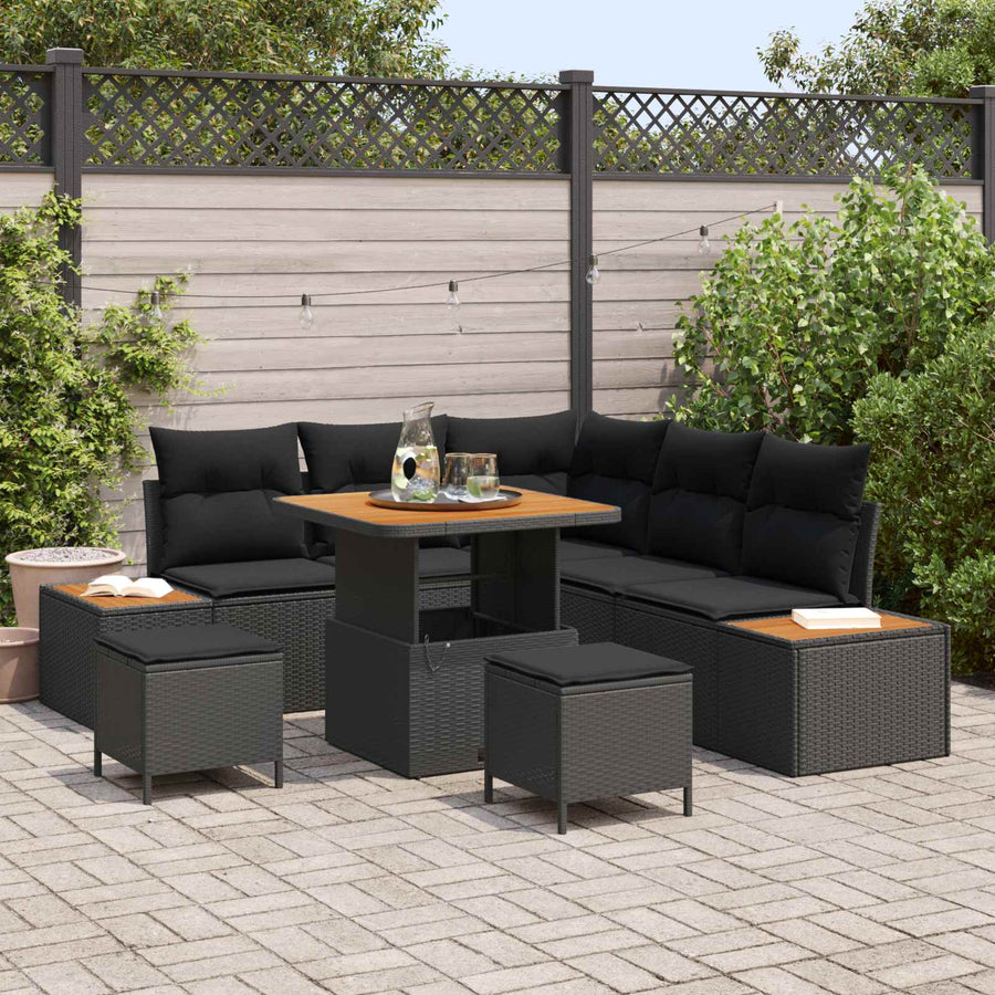 Tuinbankenset 8 pcs Zwart poly rattan