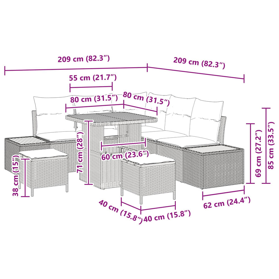 Tuinbankenset 8 pcs Zwart poly rattan
