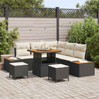 Tuinbankenset poly rattan zwart met acacia hout tafel