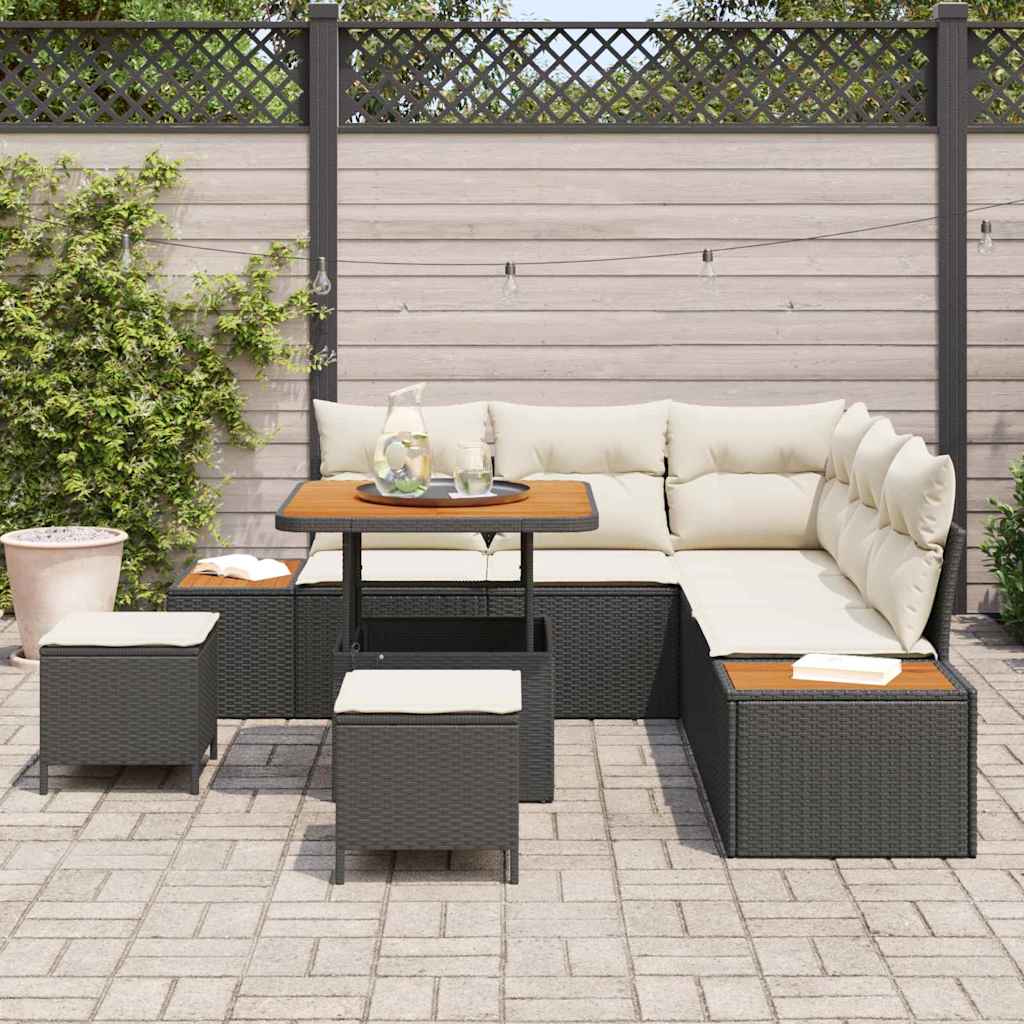 Tuinbankenset 8 pcs Zwart poly rattan