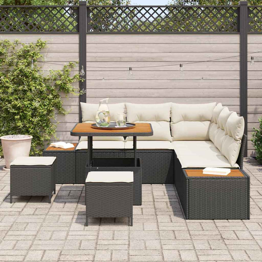 Tuinbankenset 8 pcs Zwart poly rattan