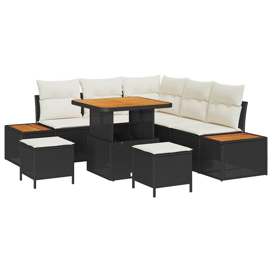 Tuinbankenset 8 pcs Zwart poly rattan