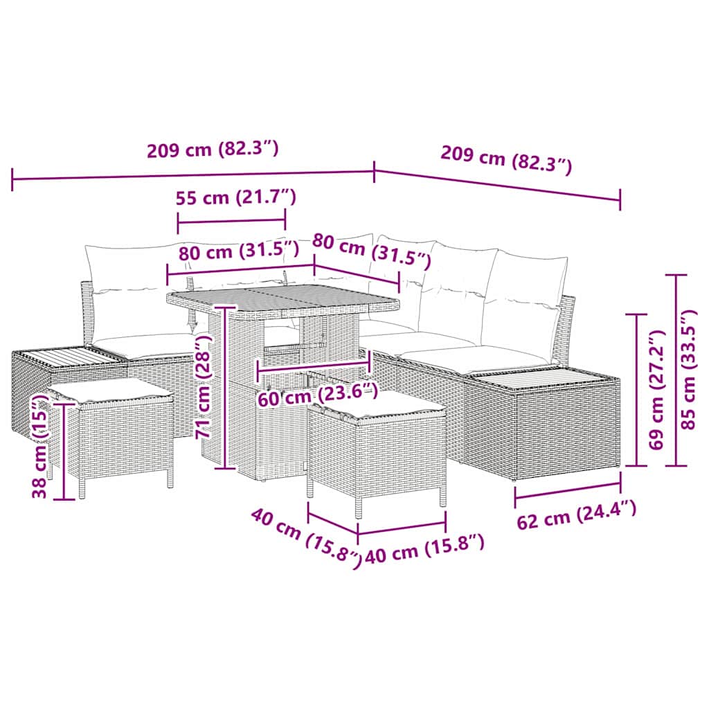 Tuinbankenset 8 pcs Zwart poly rattan
