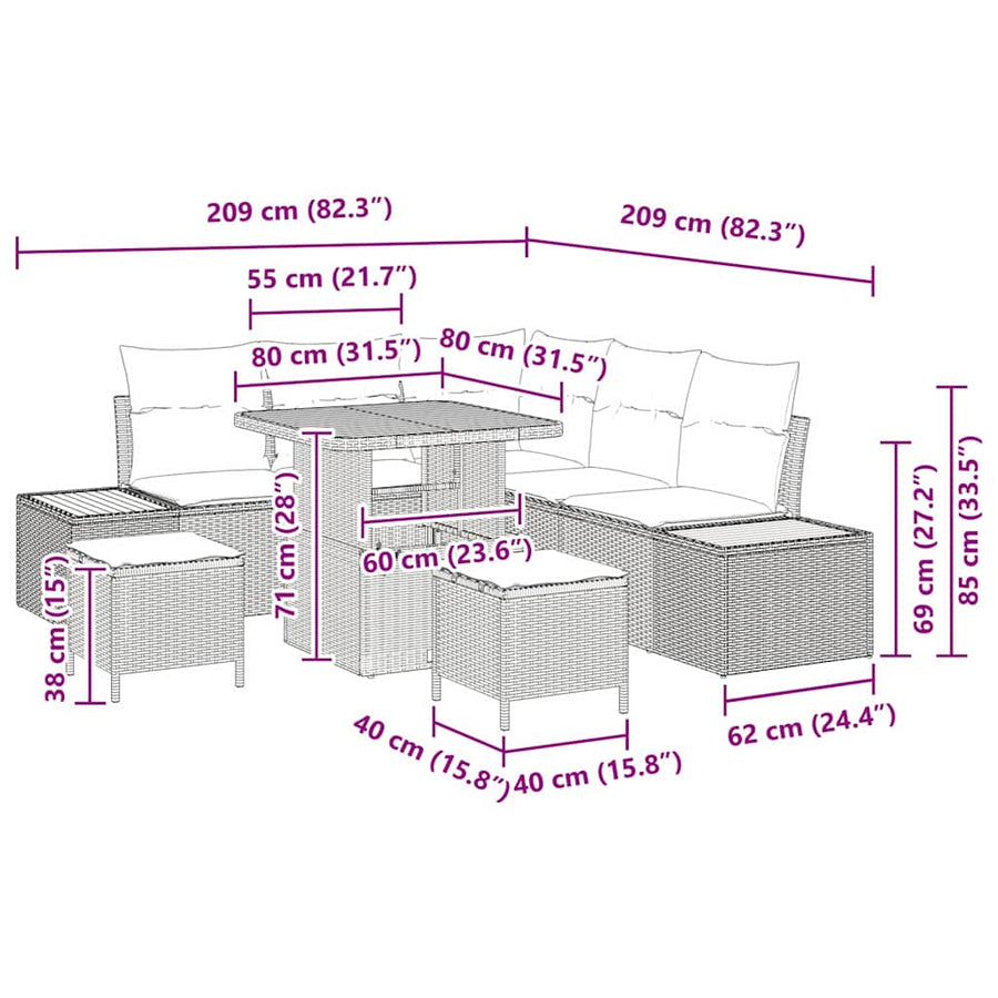 Tuinbankenset 8 pcs Zwart poly rattan