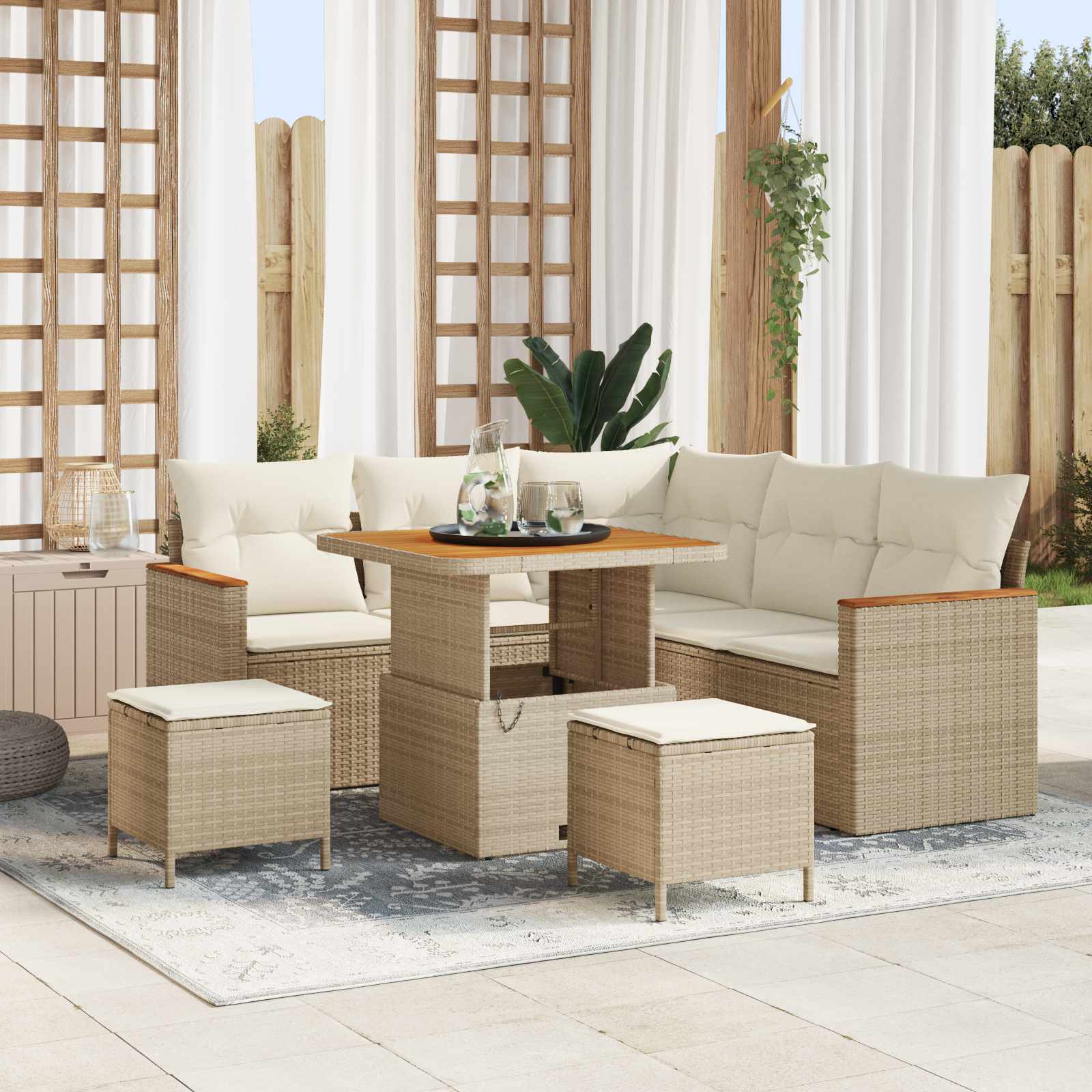 Tuinbankenset 8 pcs Beige poly rattan