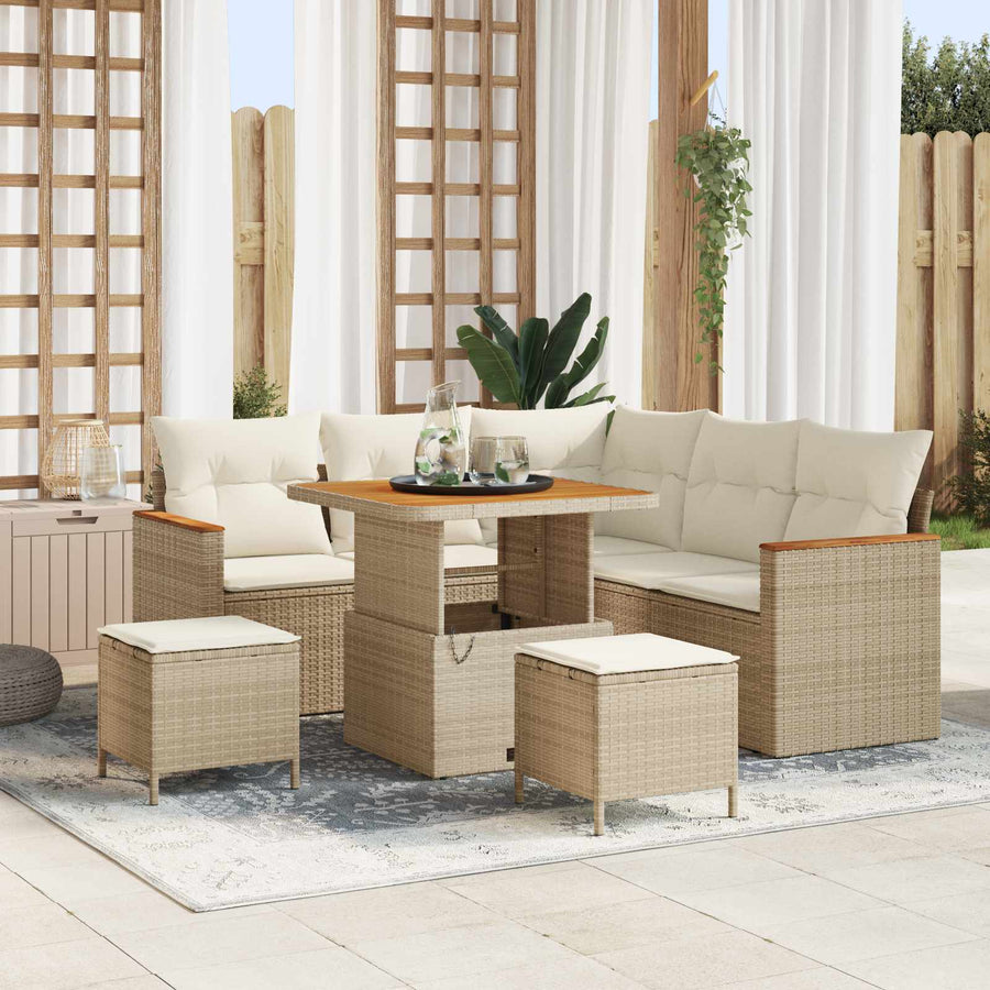 Tuinbankenset 8 pcs Beige poly rattan