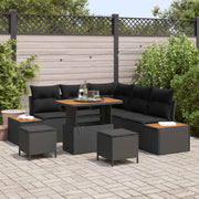 Tuinset poly rattan 8-delig zwart met acacia hout